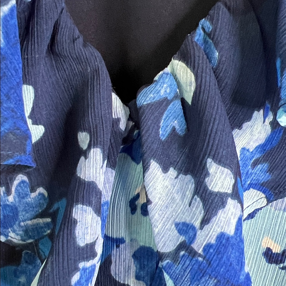 J. Crew Blue Floral Long Sleeve Ruffle Collar Midi Dress Size 6 - Picture 8 of 16